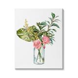 Stupell Industries Pink Rose Flowers Monstera Leaves Watercolor Still Life By Melissa Wang Canvas in White | 48 H x 36 W x 1.5 D in | Wayfair