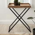 Everly Quinn Deronte Solid Wood Tray Top Cross Legs End Table Wood/Metal in Black/Brown | 30 H x 24 W x 16 D in | Wayfair