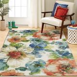 Blue/Gray 96 x 0.41 in Area Rug - Red Barrel Studio® Fedna Floral Tufted Multicolor Area Rug Polyester | 96 W x 0.41 D in | Wayfair