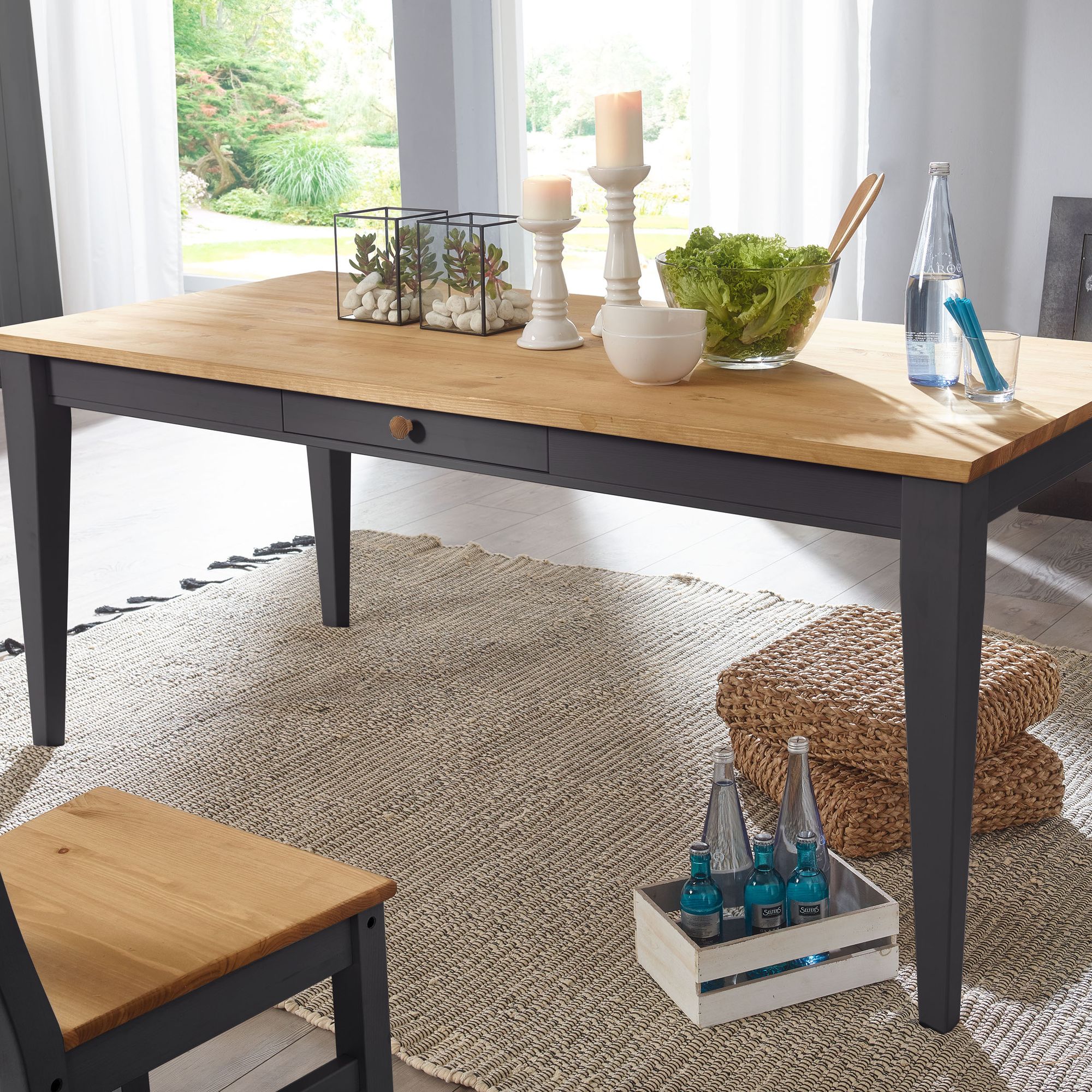 3S Frankenmöbel »Country« Massivholz Esstisch grau WZ-0133 / 180 x 90 cm