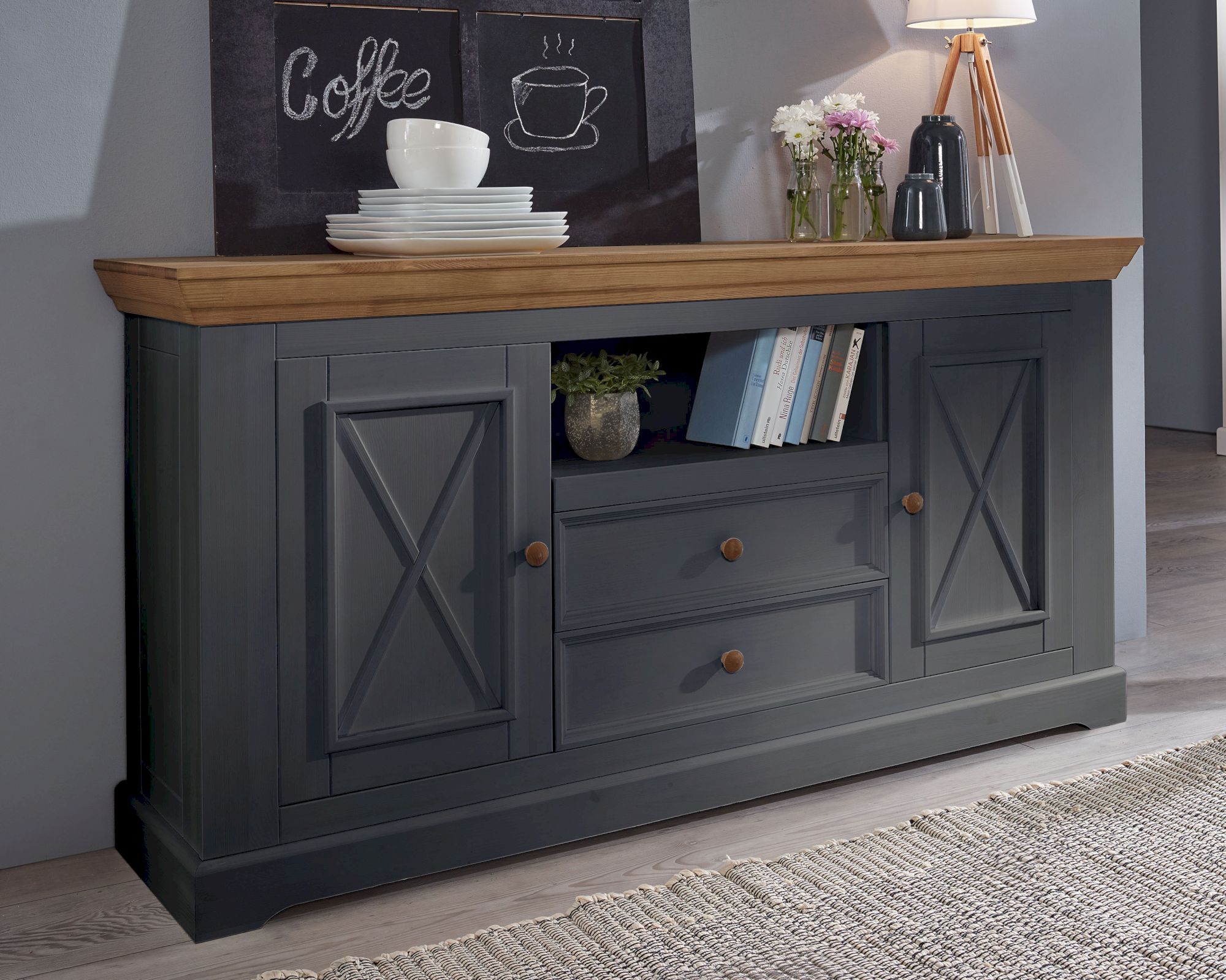 3S Frankenmöbel »Country« Massivholz Sideboard ll grau WZ-0133 / B 169 x H 88 x T 42 cm Image