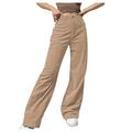 Committede Womens Jeans High Waisted Loose Leg Pants Corduroy Y2K Vintage Pants Straight Leg Trousers Casual Streetwear Solid Color Long Pants Beige