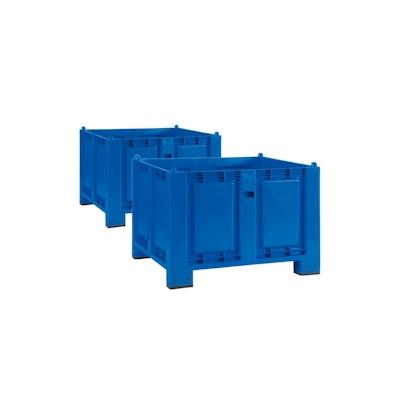 2x Palettenbox, 4 Füßen, LxBxH 1200x800x850 mm, geschlossen, Trgkr 500 kg, blau