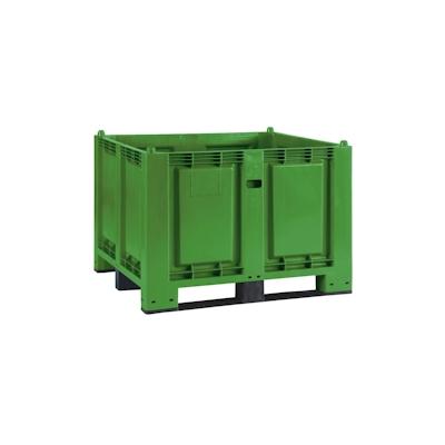 Palettenbox mit 3 Kufen, LxBxH 1200x800x850 mm, Boden/Wände geschlossen, grün