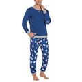 Ekouaer Men's Long Pyjama Set Long Sleeve Two Piece Sleepwear Christmas Leisure Suit Sleep Shirt Checked Pyjama Bottoms with Pockets Winter Leisure Suit for Men S - XXL, Blue Christmas, L