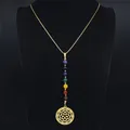 7 Chakra Yoga fleur de vie collier Lotus bouddha lune sculpté gemme pierre perles colliers Reiki