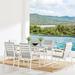 Beachcrest Home™ Urgeon 7 Piece Outdoor Dining Set in Aluminum & Teak w/ Cushions Stone/Concrete/Metal in White | 36 W x 63 D in | Wayfair
