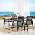 Beachcrest Home™ Urgeon 5 Piece Outdoor Dining Set in Aluminum & Teak w/ Cushions Stone/Concrete/Metal in White | 36 W x 63 D in | Wayfair