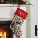 The Holiday Aisle® Forest Friend Raccoon w/ Custom Name Stocking Polyester/Cotton in Brown/Red | 19 H x 11 W in | Wayfair