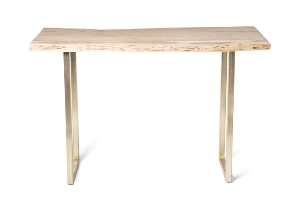 Table haute en acacia avec pieds laiton