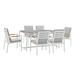 Crown 7 Piece Black Aluminum and Teak Outdoor Dining Set with Dark Grey Fabric