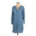 Old Navy Casual Dress - Mini Tie Neck 3/4 sleeves: Blue Solid Dresses - Used - Size Small
