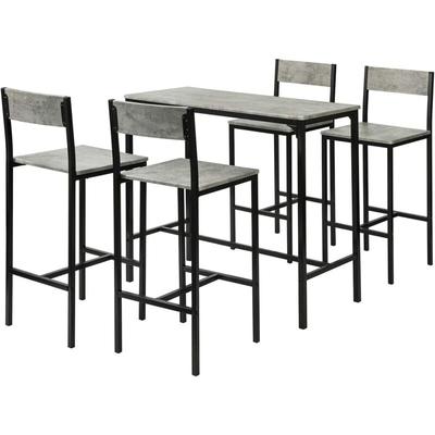 SoBuy OGT14-HG Bartisch Set 5-teilig Sitzgruppe Esstisch Bistrotisch mit 4 Hockern grau Image