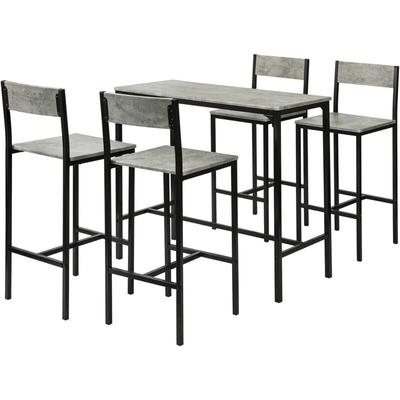 SoBuy OGT14-HG Bartisch Set 5-teilig Sitzgruppe Esstisch Bistrotisch mit 4 Hockern grau