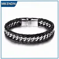 Bracelet tressé en cuir noir pour hommes bracelets avec fermoir magnétique bijoux cadeaux vente