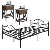 Taomika 3-pieces Platform Bed Frame with Headboard and Nightstands Sets, Full