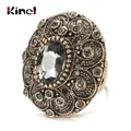 Kinel-Bague fleur naren cristal gris pour femme document en or antique bijoux vintage accessoires