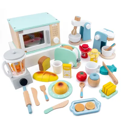 QWZ-Ensemble de jouets de cuisine de simulation en bois pour enfants maison de jeu jouet