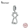 BAMOER-Breloque pendentif chat minou en argent regardé 925 breloques animaux de compagnie en zircon