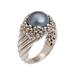 Dusky Daisy,'Blue Cultured Pearl Cocktail Ring with Floral Motifs'