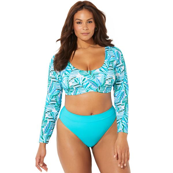 plus-size-womens-ambition-long-sleeve-cropped-bikini-top-by-swimsuits-for-all-in-palm-print--size-8-/