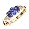 TJC Tanzanite Three Stone Ring for Women in 14ct Gold Overlay 925 Sterling Silver forever Together Gemstone Size L Blue Coloured December Birthstone