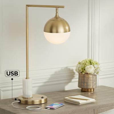 Possini Euro Luna Warm Gold and Marble Desk Lamp w...