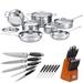 Deco Chef Stainless Steel Cookware 12 Piece Set and 12 Piece Knife Set