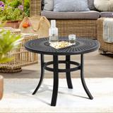 Pellebant Outdoor Round Cast Aluminum Small Table with Umbrella Hole - 24.02"Lx24.02"Wx17.52"H