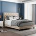 Button Tufted Upholstered Platform Bed with Classic Headboard, Box Spring Needed, Beige Linen Fabric, Queen Size