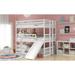 Full-Over-Full-Over-Full Triple Bed with Built-in Ladder and Slide, Triple Bunk Bed with Guardrails