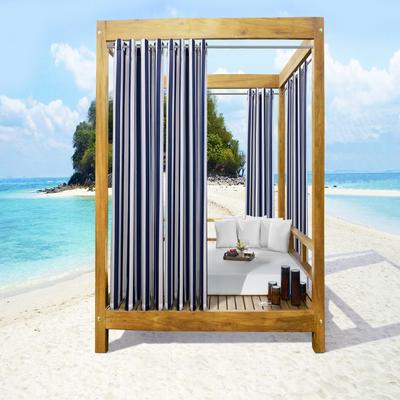 Wide Width Outdoor Decor Seascapes Stripes Outdoor Grommet Curtain Panel Pair by Commonwealth Home Fashions in Indigo (Size 50