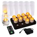 HL Rechargeable Tea Lights Candles Waterproof Tea Lights with Remote Control&Timer Flameless Candles Flickering Working 100H for Wedding Halloween Home Dinner Party Decoration Yellow 12Pack