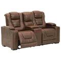 Red Barrel Studio® Power Recliner Loveseat w/ Console & Adjustable Storage Headrest Faux Leather in Brown | 44 H x 74 W x 37 D in | Wayfair