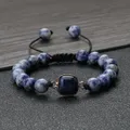 Bracelet tressé en pierre Sodalite bleue haute qualité 6 8MM pendentif carré Type goutte bijoux