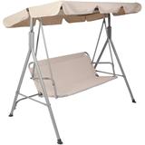 3-Seat Outdoor Patio Swing Chair Adjustable Canopy & Anti-Slip Padded Feets, Beige - 73" (L) x 45" (W) x 64" (H)