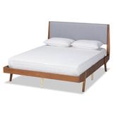 Senna Mid-Century Modern Fabric Upholstered Wood Platform Bed in Grey