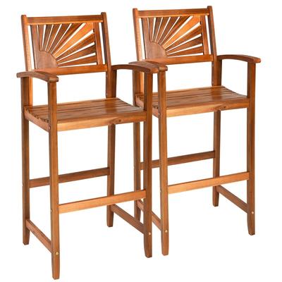 Gymax Set of 2 Acacia Wood Barstools 29'' Bar Chair w/ Sector Backrest