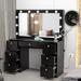 Boahaus Vanity Desk, Mirror, Lights Built-in, 7 Drawers, Glass Top, Black