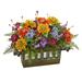 Mixed Floral Artificial Arrangement in Rectangular Wood Planter - h: 14 in. w: 20 in. d: 13 in
