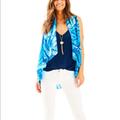 Lilly Pulitzer Jackets & Coats | Lilly Pulitzer Sleeveless Open Front Get Inky Stasia Blue Silk Vest | Color: Blue | Size: M