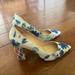 J. Crew Shoes | J. Crew Block Heel Suede Pumps With Woven Heel And Print | Color: Blue/White | Size: 7