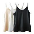 Wantschun Womens Silk Satin Camisole Cami Plain Strappy Vest Top T-Shirt Blouse Tank Shirt V-Neck Spaghetti Strap Basic - 3-Pack:Black+White+Champagne ; 1X