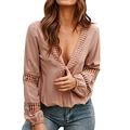 ZGRNPA Women's Deep V Neckline Lace Patchwork Top Long Sleeve Pullover Elegant Blouse for Women Casual Summer Deep V Neck Short Sleeve Cross Wrap T Shirt Tops Button Down Blouse Hollow Out Tunic