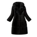 BUKINIE Womens Winter Furs Coat Luxury Elegant Long Sleeve Winter Warm Lapel Fox Faux Fur Coat Jacket Overcoat Outwear with Pockets(Black,3XL)