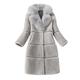 BUKINIE Womens Winter Furs Coat Luxury Elegant Long Sleeve Winter Warm Lapel Fox Faux Fur Coat Jacket Overcoat Outwear with Pockets(Grey,L)