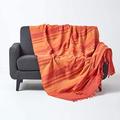 HOMESCAPES Extra Large Terracotta Orange Throw “Morocco” Cotton Textured Stripe Throw 254 x 356 cm Bedspread Sofa Throw Handmade Suitable for 3 or 4 Seater Sofa or Double King, Super King Size Beds