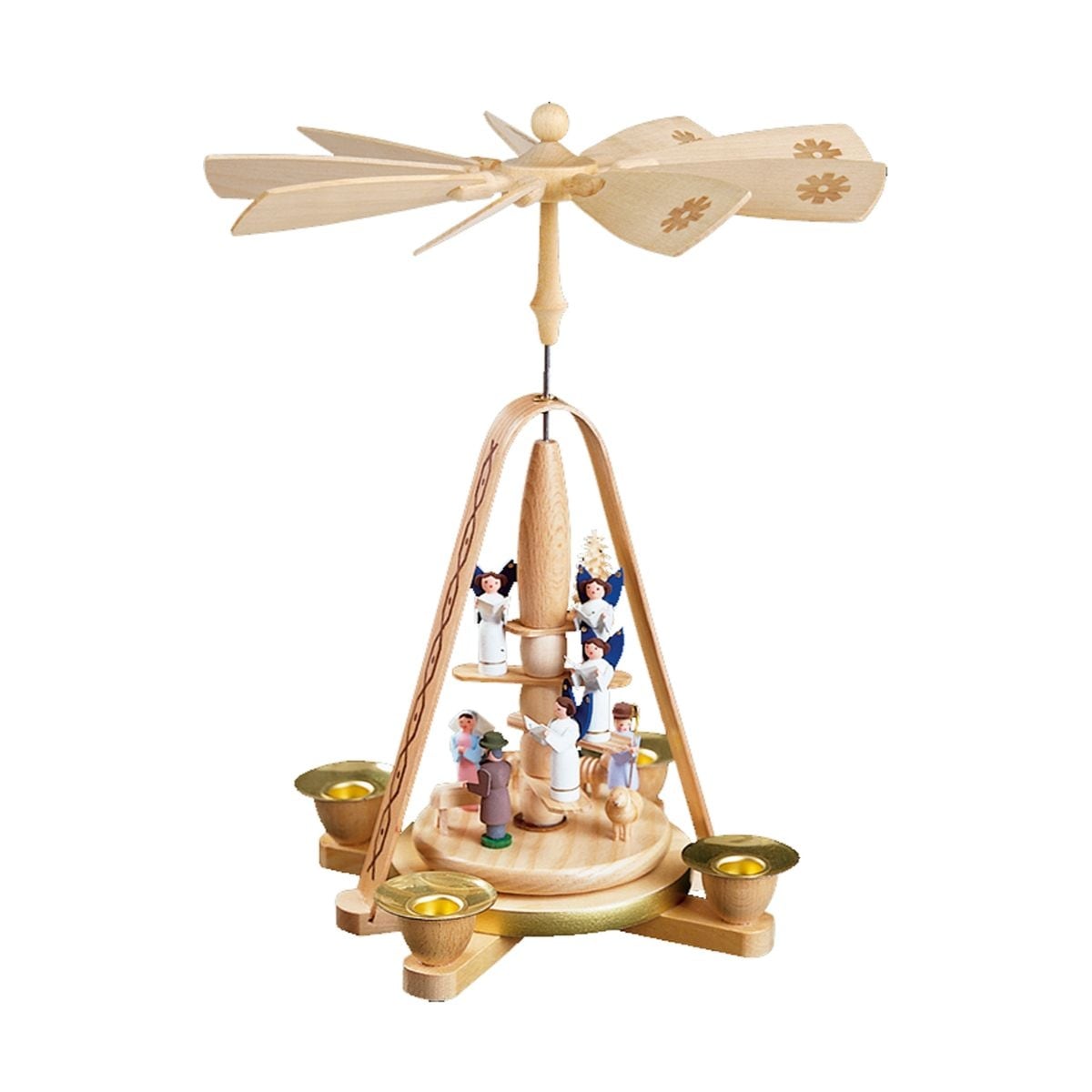 10.5" Brown, White, Blue Nativity Scene Angels Pyramid