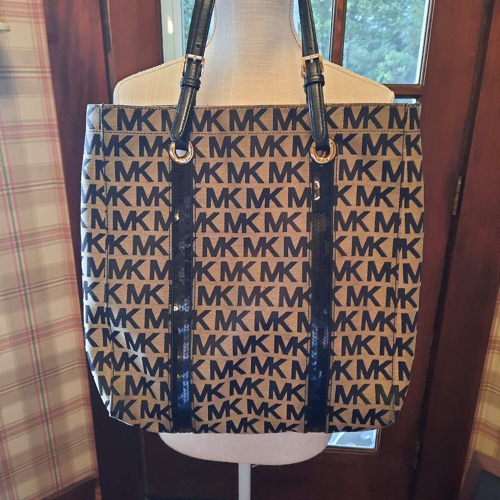 Michael Kors Bags | Authentic Michael Kors Sequin Stripes Purse / Handbag | Color: Black/Tan | Size: Os