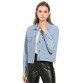 Allegra K Women's Boyfriend Button Up Jean Jackets Long Sleeve Trucker Crop Denim Jacket Blue 20